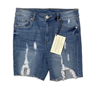 Blu Edit Juniors Blue Denim Destroyed Ripped shorts 3/26